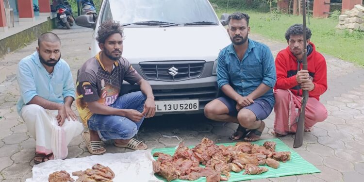 മാനിൻ്റെ ഇറച്ചിയുമായി നാലംഗ സംഘം വനപാലകരുടെ പിടിയിൽ