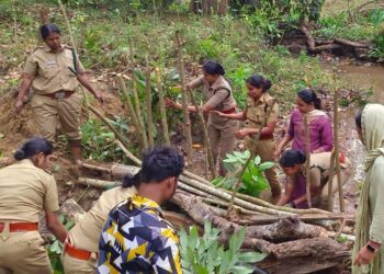 കടുത്ത വേനലിൽ കാട്ടുമൃഗങ്ങളുടെ ദാഹം അകറ്റാൻ ബ്രഷ് വുഡ് ചെക്ക്ഡാം നിർമിച്ചു